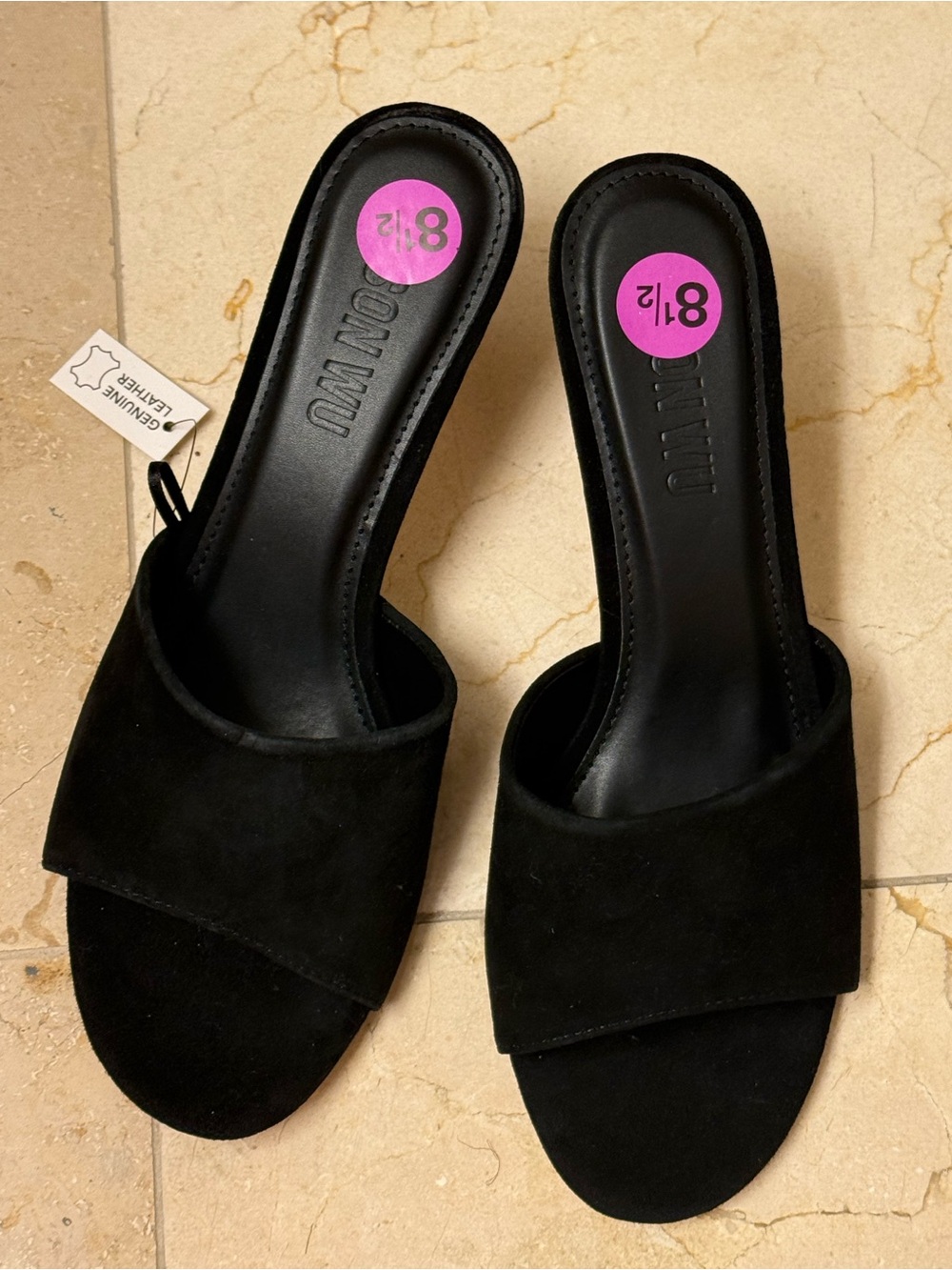 Black Suede Slide Mule Kitten Heels